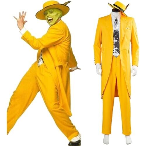 The Mask Jim Carrey Cosplay Costume Uniform Outfit Halloween Carnival Yellow Suit