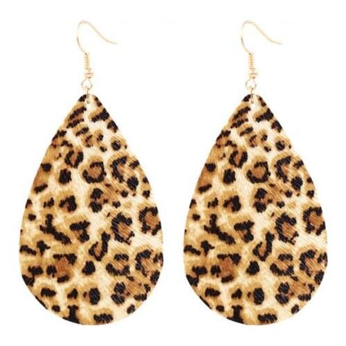 Fashion Big Teardrop Sequins Glitter and PU Leopard Statement One Side Water Drop PU Leather Earrings for Women