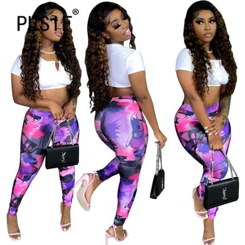 Fashion Summer Tie Dye Print Sheath Long Pant Ladies Sexy Club Party Slim Trousers For Woman