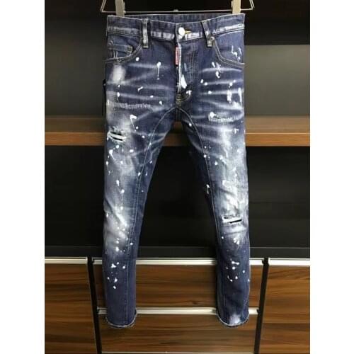 2021 Fashion Trend DSQ2 Washed, Worn, Holes, Paint Spots Mens Jeans *A505
