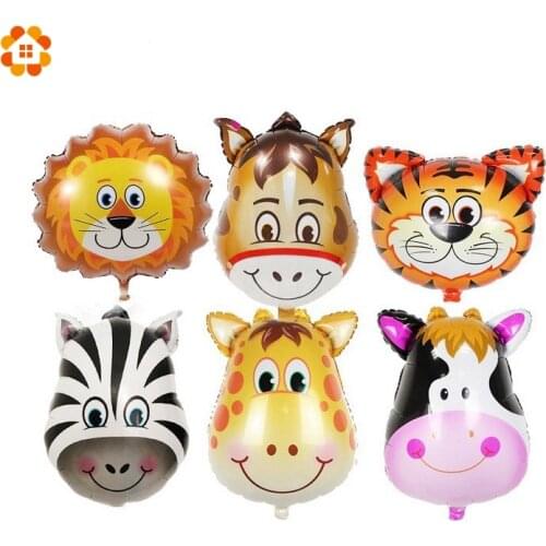 1Set Jungle Party Leaf Balloon Cartoon Animal Lion Monkey Zebra Giraffe Cow Baby Shower Decor Picks Safari Zoo Birthday Supplies