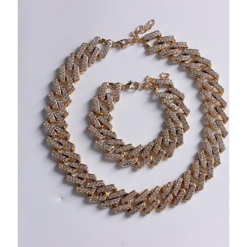 2021 new thick CCB chain necklace ladies couple rhinestone bracelet necklace set gold Cuban punk hip hop rock jewelry