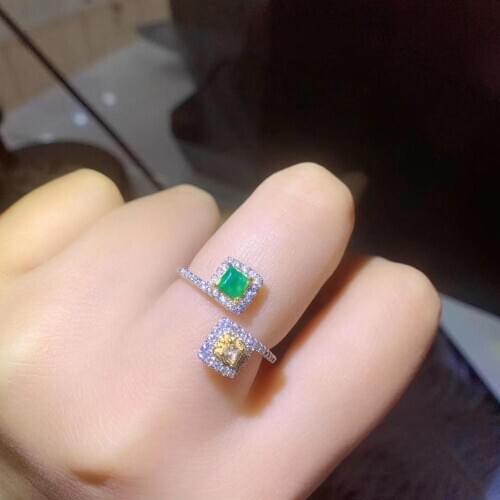New natural emerald ring 925 silver womens ring two-color electroplating process personality fashion trend style