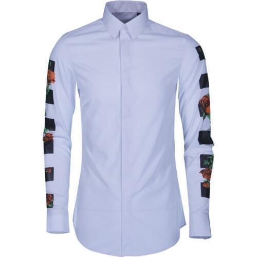 New arrival fashion high quality Autumn cotton Long Sleeves Shirts Casual Print Rose Men plus size M L XL 2XL 3XL 4XL