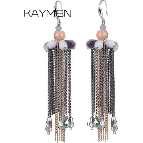 New Arrival Handmade Weaving Crystal Beads and 2 Color Chains Tassels Dangle Drop Earrings for Women Party Wedding Jewelry