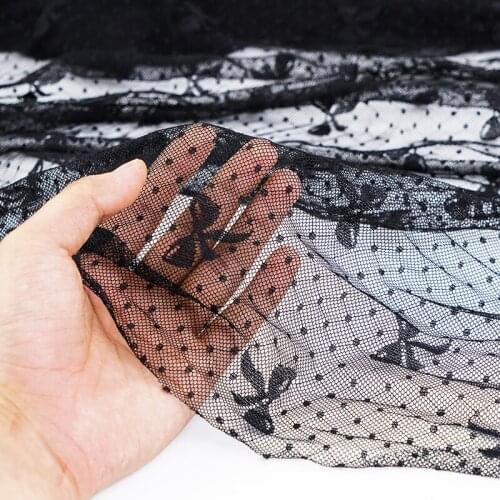 Mesh Tulle Bow Dots Stretchy Black White Lace Fabric For Mini Dress Underwear Wedding Garment Sewing Decorative Net Fabric