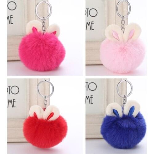 7cm Rabbit Ear Fur Pompom Balls Key Chain Fluffy Faux Fur Pompom Keychain Keyring Women Fashion Car Handbag Pendant Gifts