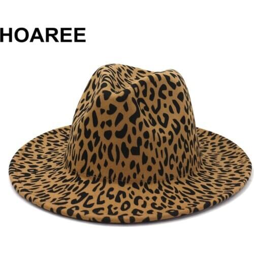 Leopard Print Fedora Hat Women Autumn Winter British Style Ladies Fascinator Hats Wide Brim Felt Cap Hats for Women Accessories