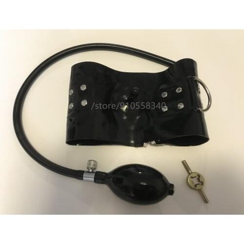Sexy Black Latex Neck Corset Collar Inflate with Back Zip