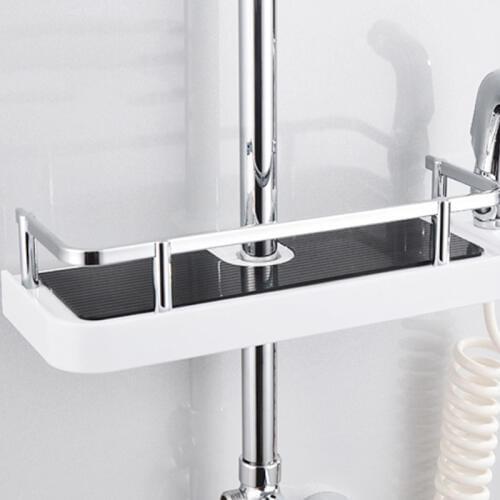 Bathroom Pole Shower Rod Storage Rack Holder Organizer Multi-functional Home Bathroom Shower Towel Shampoo Tray Bathing Shelves