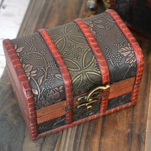 3Pcs Wooden Treasure Chest Stash Box Jewelry Makeup Storage Organizer with Lock