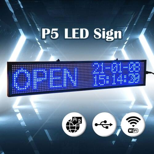 50CM P5 LED Advertising Display Sign WiFi Programmable Scrolling Blue Message LED Board with SMD for Window/Shop Ultra-Thin
