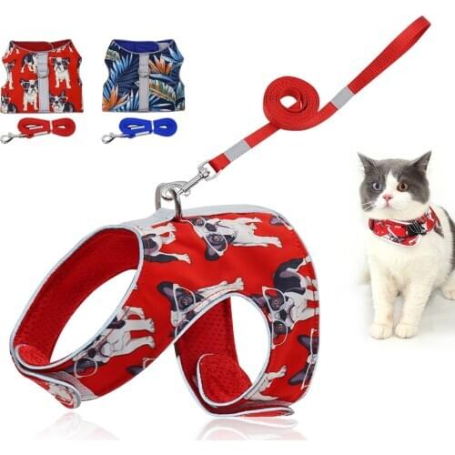 Reflective Cat Harness Leash Set Adjustable Nylon Mesh Escape Proof Pet Puppy Cat Harness Vest Leash For Small Cats Dogs Kitten