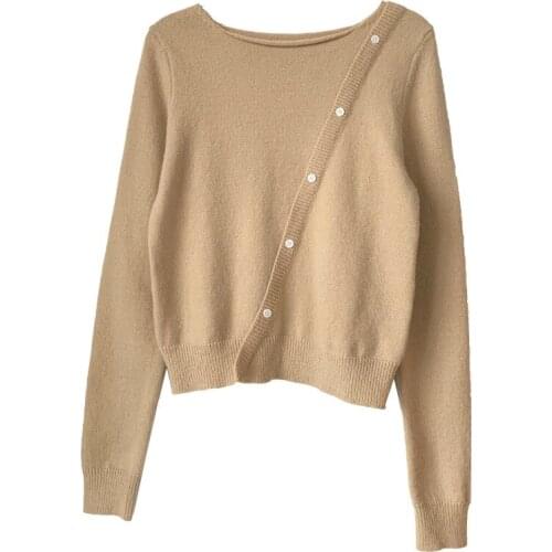 Cropped Sweaters Women Angled Button Jumper Slanted Chic
