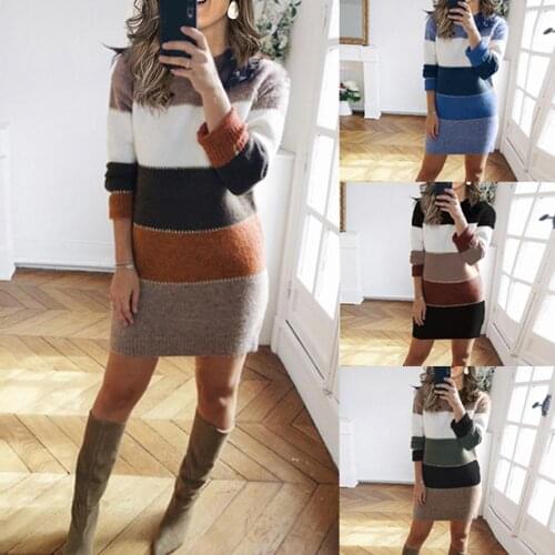 Pull Long Femme Sueters De Mujer Moda Dames Women Knit Sweater Long Sleeve Package Hips Party Mini Dress Pull Long Femme Hiver