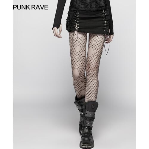 Punk Rave Women Skirts Punk Casual Lacing Rivet Asymmetric Sexy Streetwear Hip Hop Mini Skirt