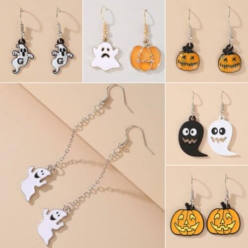 Ladies Halloween Female Ghost Earrings Jack-o-lantern Magic Hat Funny Gothic Earrings Punk Ghost Smiley Earrings