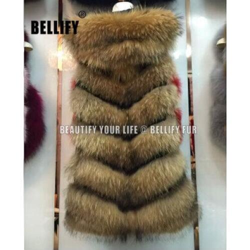 Mid-Long Genuine Fur Vest Women Fashion Casual Slim Sleeveless Winter Fashion Raccon Fur Vests Woman Warm Coats Female