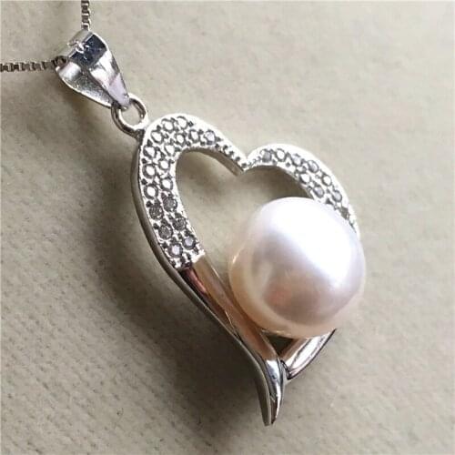 3 colors new natural real pearl heart shape 925 sterling silver women gift pendant necklace with chain spp2018022