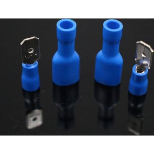 100pcs 50pairs 6.3mm 16-14AWG Female Male Electrical Wiring Connector Insulated Crimp Terminal Spade Blue FDFD2-250 MDD2-250