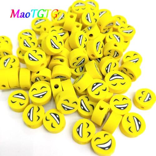 50pcs Polymer Yellow Smiley Face Clay Beads For Jewelry Making Necklace Bracelet 10mm Loose Spacer Clay Beads DIY Accessories