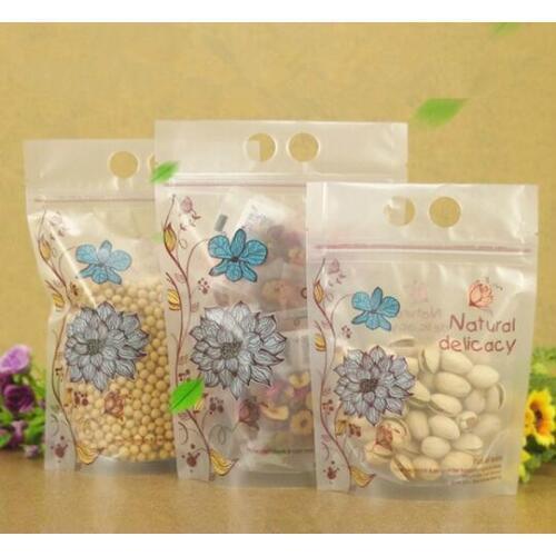 100pcs Stand up Plastic Ziplock Bag Flosted Translucent Coffee Snack Cookie Packaging Bag Hand Plastic Gift Bags 1 order