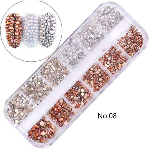 12Grids Mixed Size Multicolored Nail Decoration AB Crystal Flatback Charms Ongles Glitter Rhinestones With Box For Manicure SS4