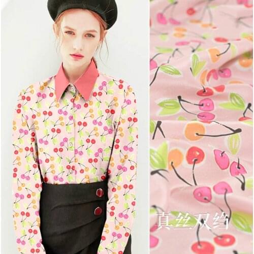 140cm wide 16mm cherry printed silk crepe de chine fabric inkjet spring summer silk fabric dress shirt clothing cloth wholesale