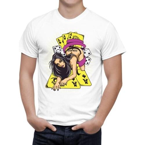 2021 Vintage Graphic T Shirt Men/Women Cotton Short Sleeve Sexy Woman Bikini Poker White T-Shirts Cool Tees Boy/Girl Tops