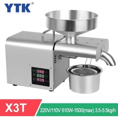 220V/110V Automatic Oil Press Household Stainless Steel High Extraction Peanut Coconut Olive Cold Press Oil Machine 1500W(max)