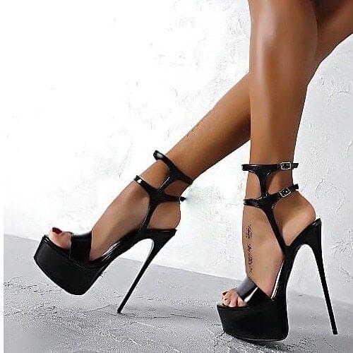 Platform Women Sandals Sexy 16cm Roman Sandals Stiletto High Heels Peep Toe Belt Buckle Nightclub Wedding Shoes Plus Size 34-46k