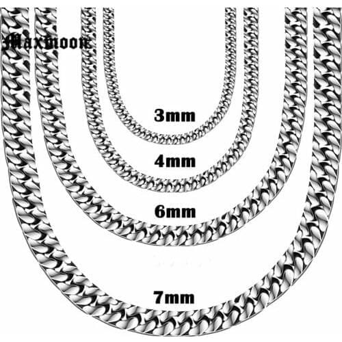 Maxmoon Stainless Steel Curb Cuban Necklace for Men Women Gold Black Silver Color Steel Curb Chain Necklace 20-90cm Fashion