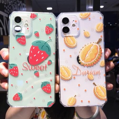 Moskado TPU Cartoon Fruit Durian Strawberry Phone Case for iphone 11 12 Pro Max X XS Max 7 8 Plus Mobile Phone Protective Shell