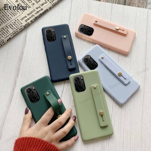 For Xiaomi POCO F3 M3 X3 NFC Case Wriststrap Stand Holder Silicone Case For Redmi K40 Pro Note 10 Pro Candy Color Soft TPU Cover