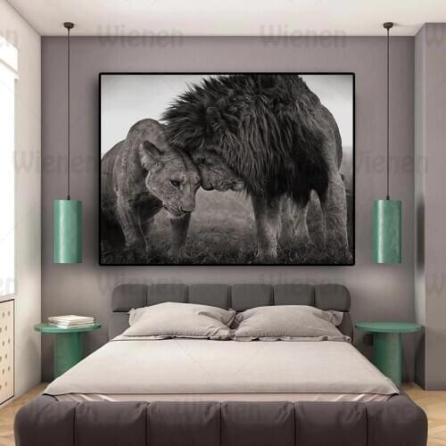 Scandinavian Style Home Decoration Lion Couple Black and White Canvas Painting Art Posters and Prints Living Room Bedroom Mural