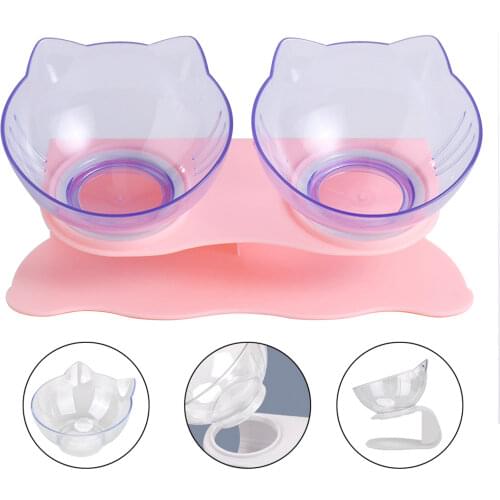 Cat Double Bowls Non-slip Pet Bowls Dog Feeder Cat Water Feeder with Raised Stand Food Bowl for Dog Cat Pet Supplies
