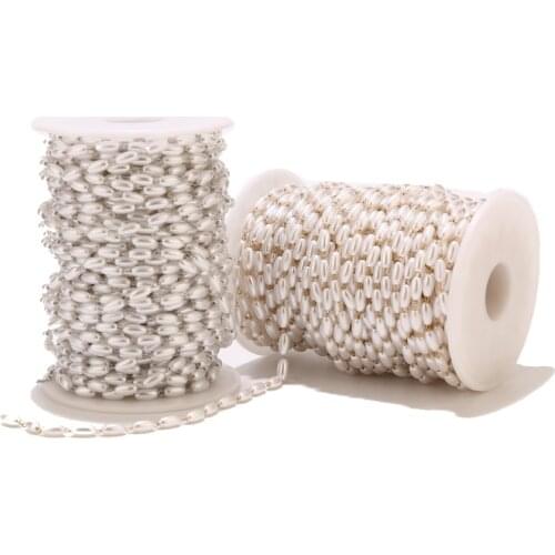 Two color stainless steel Chain Link 3.5MM width Pearl Beads Necklace Chain Bulk for DIY Necklace Bracelet Choker Jewelry Making