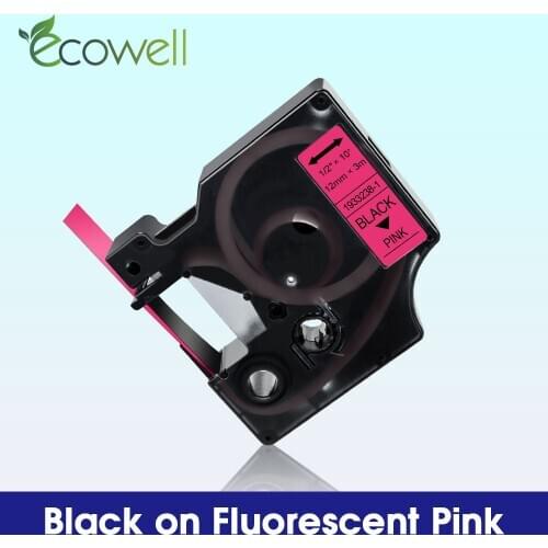 Ecowell 1Pcs 1933238-1 label Compatible for Dymo D1 1933238-1 12mm label tape Black on Fluorescent Pink for dymo 160 280 printer