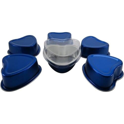 Valentine Aluminum Foil Cake Pan Heart Shaped Cupcake Baking Cup with Lids 100 ml/ 3.4 ounces Disposable Mini Cupcake Cup Flan B