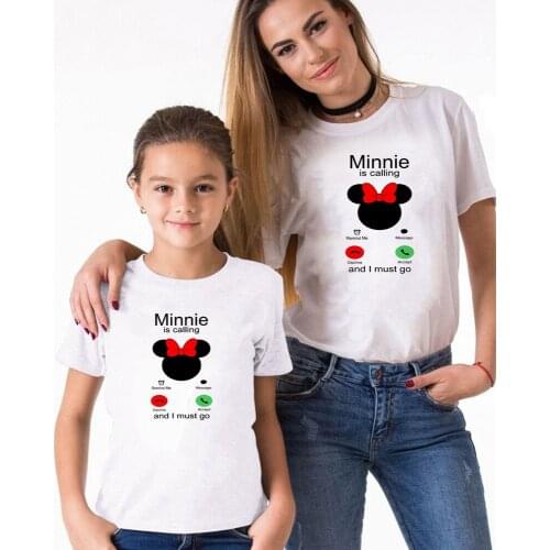 Funny Minnie Print Family T Shirt Summer White O-neck Kawaii Mommy And Me Father And Me Kids Children Tshirts Women Clothes