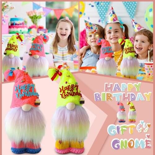 Happy Birthday Gnome Plush Decor Ornament Summer Gnomes Handmade Scandinavian Faceless Doll Decor Room Desktop Standing Post Toy