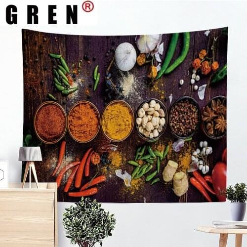 GREN Fruit Spices kitchen Poster Tapestry Wall Hanging Wall Covering Rugs Background Cloth Beach Mat Blanket Art Home Decor