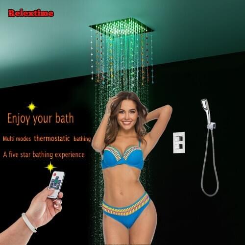 Crystal Decoration LED Ceiling Shower Head Bathroom Thermostatic Shower Set Wall Mounted Bathtub Faucets Mixer Bath Shower Set