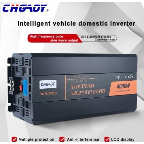 CHGAOY 4000W Pure Sine Wave Power Inverter 24V To 110V 8000W Peak Power Converter with 4 AC Outlets and 2.1A USB Port