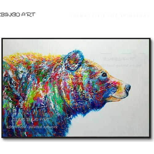 Artist Hand-painted Big Animal Colorful Polar Bear Oil Painting Handmade Pop Wall Art Animal Picture Polar Bear Canvas Painting