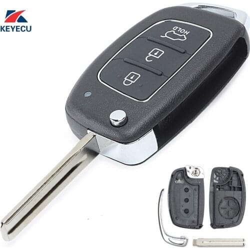 KEYECU Replacement Flip Remote Car Key Shell Case Fob 3 Button for Hyundai Santa Fe IX45 2013-2015, Pack of 10