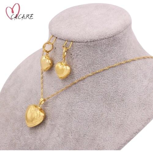 24K Gold Jewelry Set Women 2021 Big Heart Dubai Jewelry Set Golden Drop Earrings Necklace Sets for Wedding Party F1210 Statement