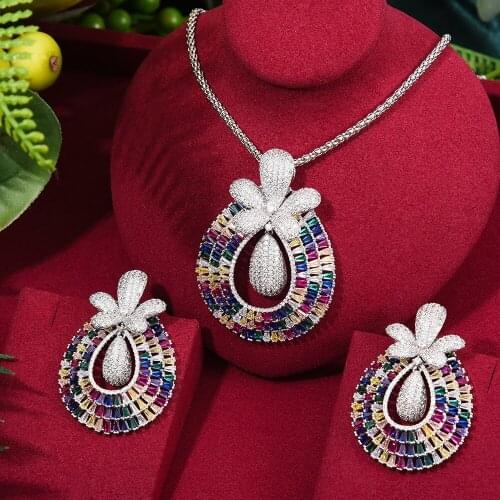 Big Fashion Luxury 2PC Necklace Earring Sets Jewelry Set For Women Wedding Party Full Zircon Dubai Bridal jewelry Set 2021