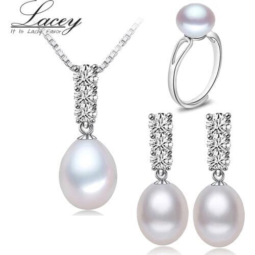 Hot Sale 925 Sterling Silver Jewelry Set for Women 100% Real Natural Pearl Wedding Jewelry Set Promotion Pearl Jewelry ring