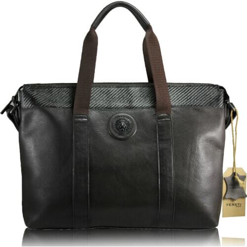 Carbon fiber brown Real leather business bag laptop messenger messenger bags leisure bags flap pockets shoulder crossover PC